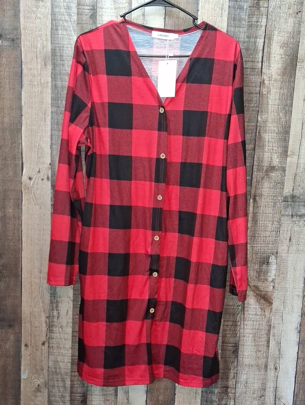 Red and Black Buffalo Plaid Button-Front Sleep Gown Pajamas Size XL Women's NWT